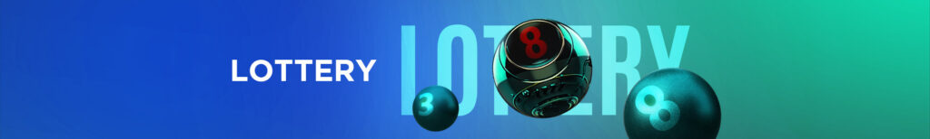 MWIN8 lottery banner featuring floating lottery balls with numbers 3 and 8 against a blue-green gradient background.