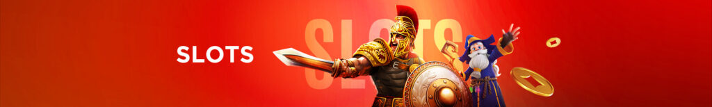 MWIN8 Slots banner featuring a Roman warrior and a wizard with gold coins, symbolizing exciting slot adventures.
