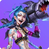 MWIN8 esports character with blue hair and rocket launcher, symbolizing fast-paced competitive gaming action.