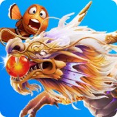 MWIN8 Fishing game featuring a golden dragon and clownfish with treasure hunting action.