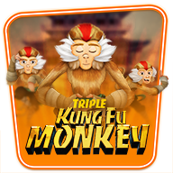 MWIN8 Triple Kung Fu Monkey slot game featuring three martial arts monkeys in meditation poses.
