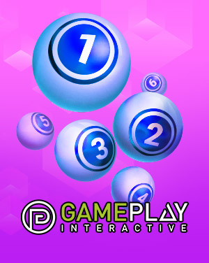 Gameplay Interactive lottery balls with numbers on a bright pink background.