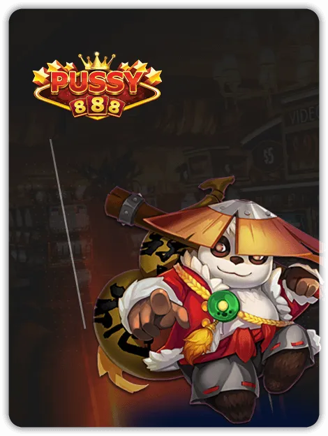 MWIN8 Pussy888 slots provider banner featuring a panda warrior in traditional attire with a mystical backdrop.